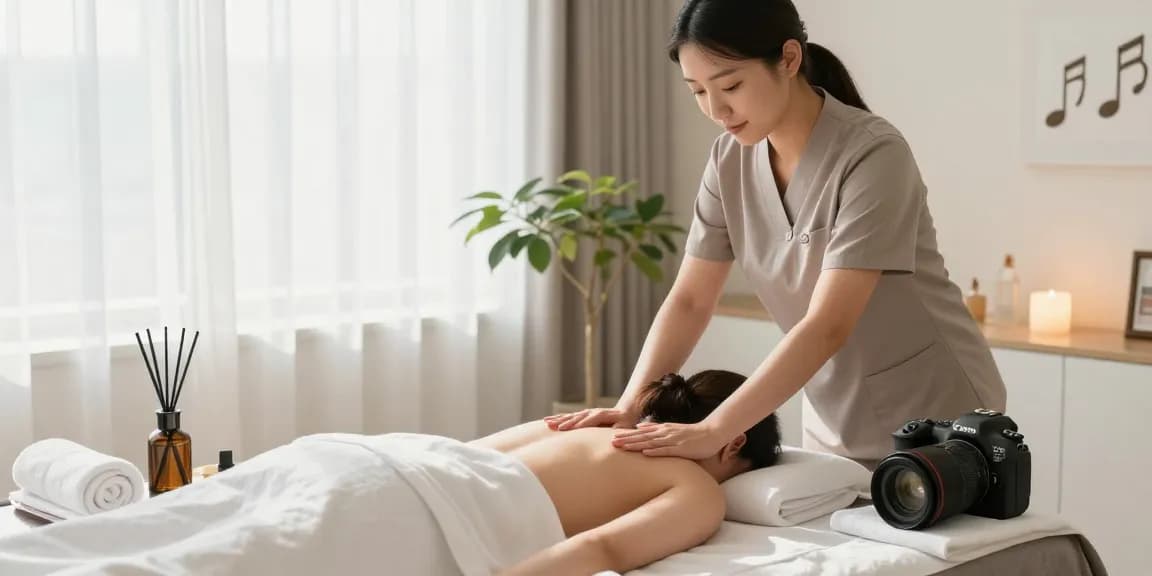 Tranquil scene of 용인출장마사지 in a serene home setting with professional therapist and soothing atmosphere.