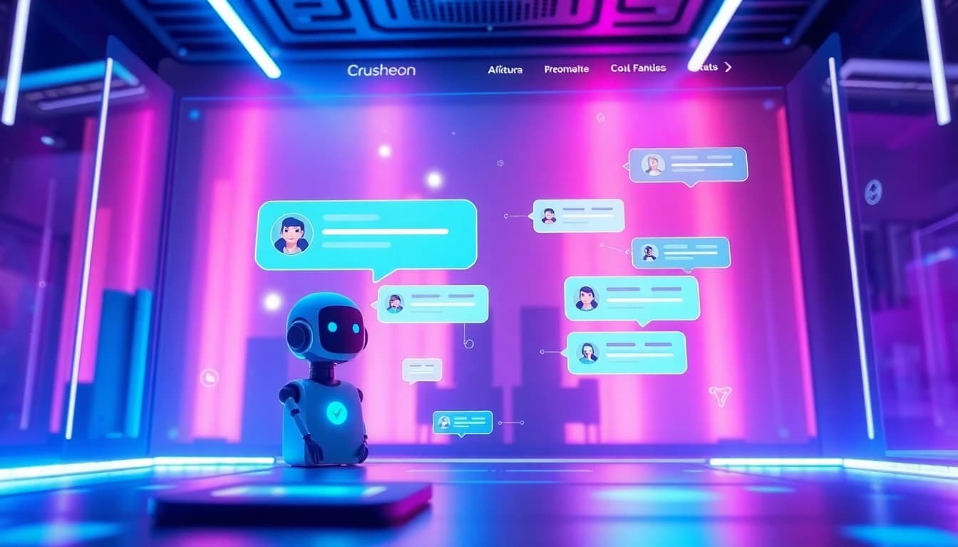 Engaging digital interface featuring Crushon AI chatbot interactions, showcasing vibrant colors and user-friendly design.