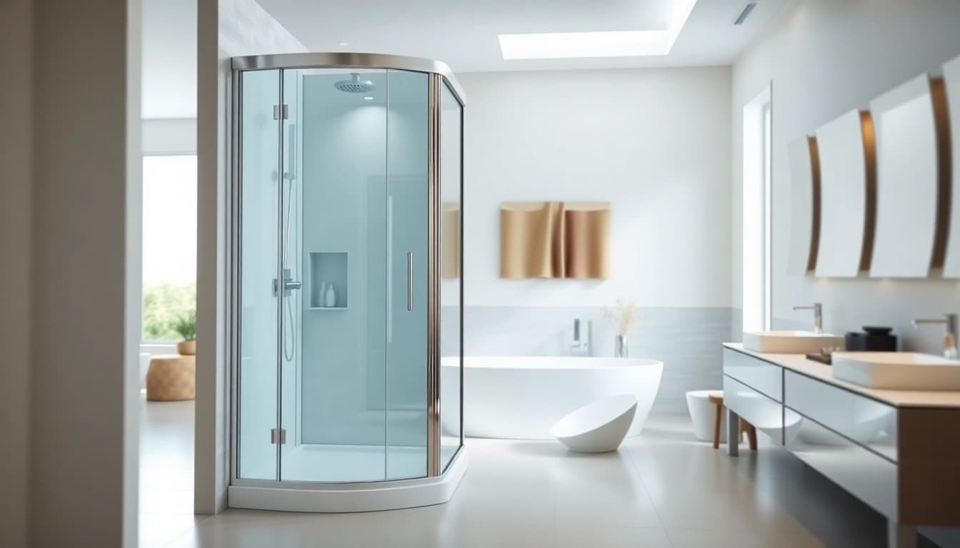Duschkabine 80x80 eckeinstieg in einem modernen Badezimmer mit stilvollen Glaswänden.