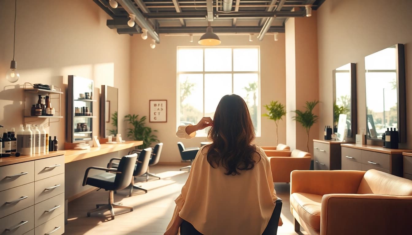 Stylish hair salon with a stylist performing a perm in San Diego.