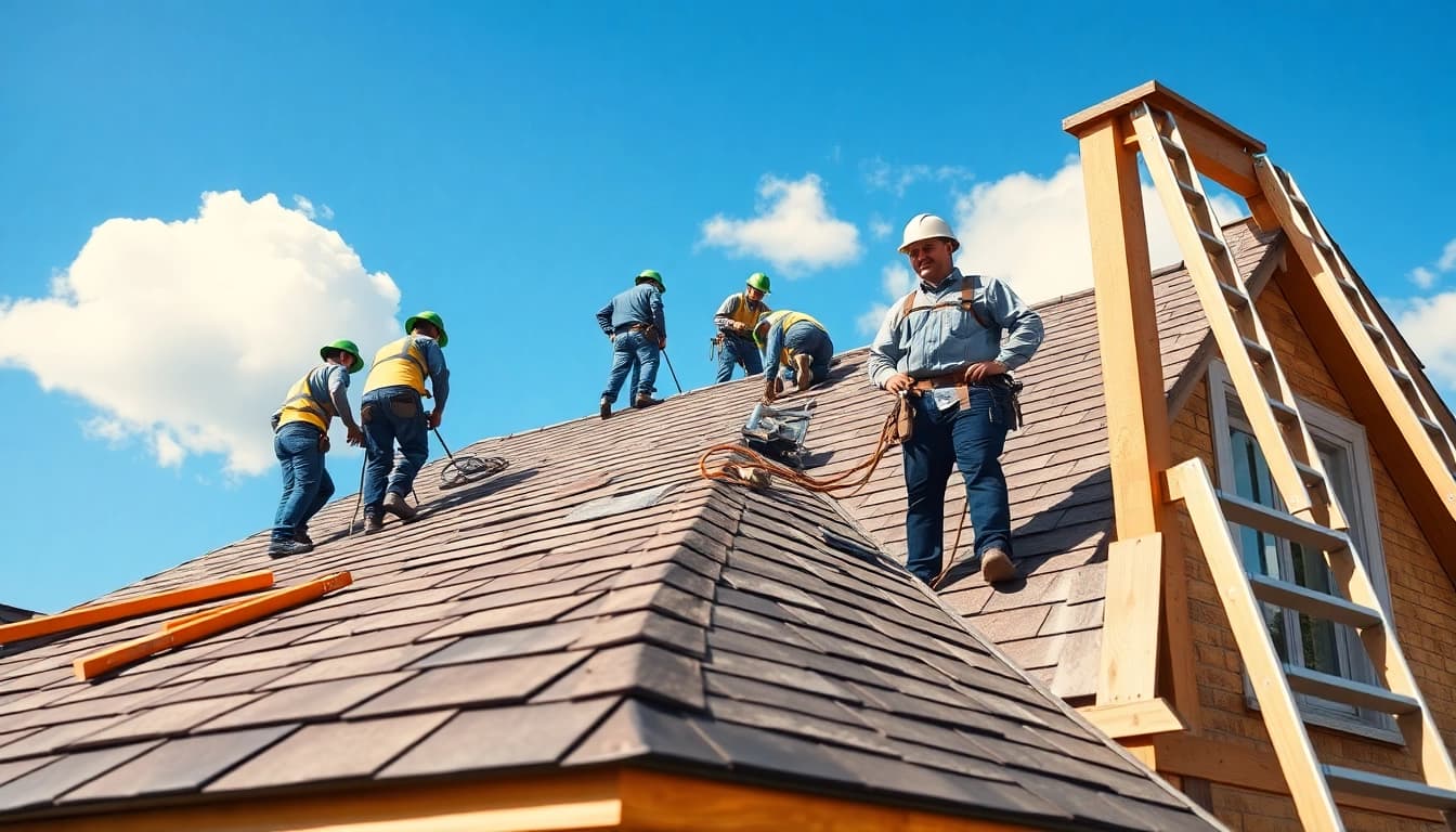 Skilled roofing contractor working on a residential roof, showcasing craftsmanship and professionalism.