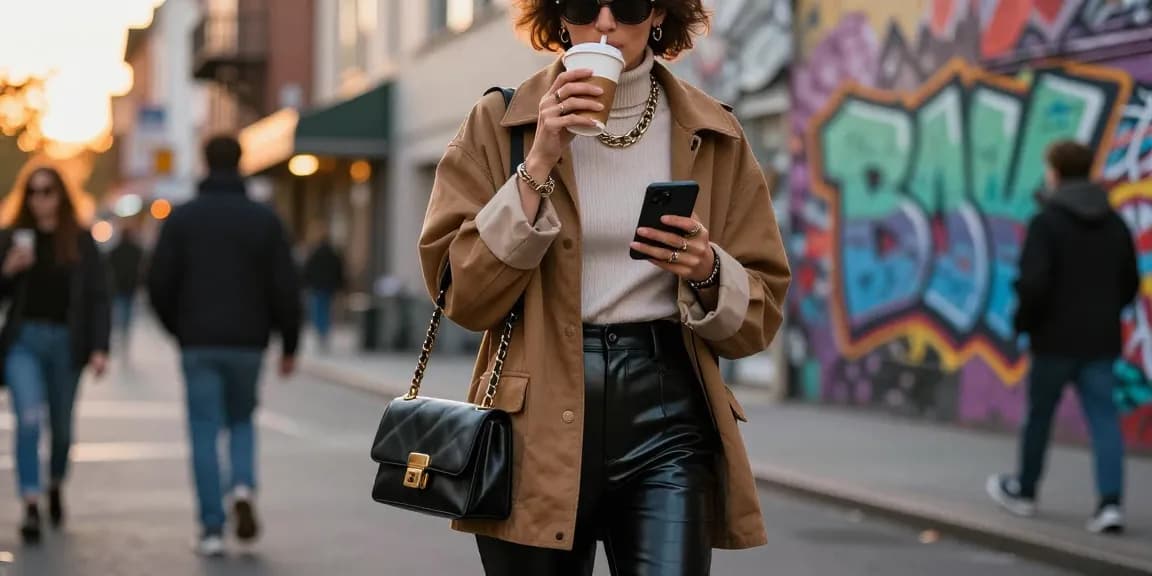 Fashion tips for urban style, showcasing a trendy outfit in a vibrant city setting.