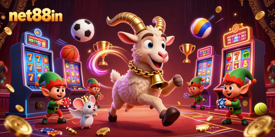 Experience gaming excitement at net88in with festive characters in a dynamic holiday-horror casino scene.