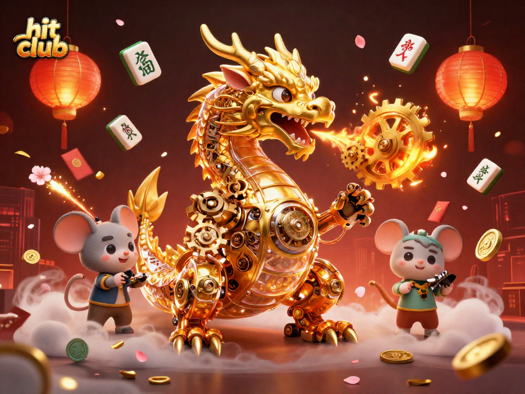 Engage with the hit club scene featuring a golden dragon and vibrant casino elements in a dynamic illustration.