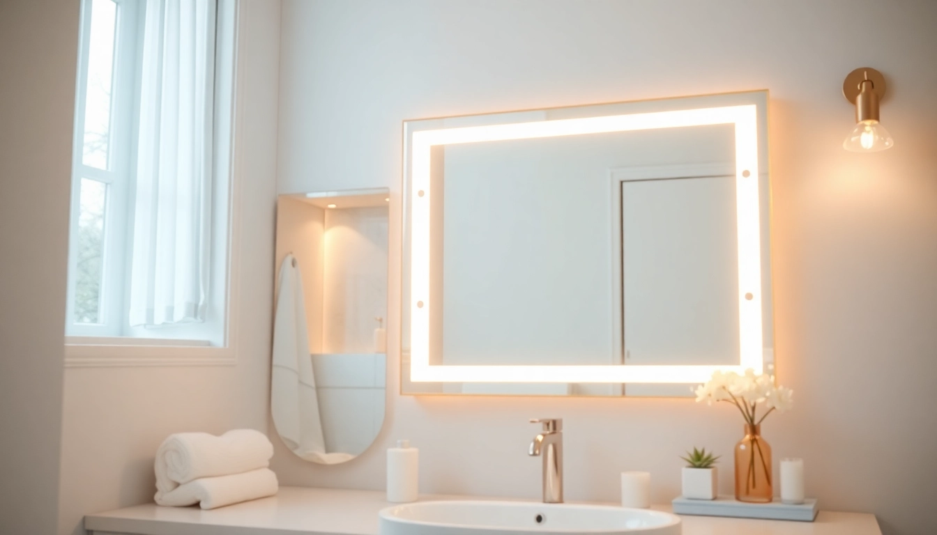 Enhance your space with a mirror and led lights showcasing a stylish bathroom design.