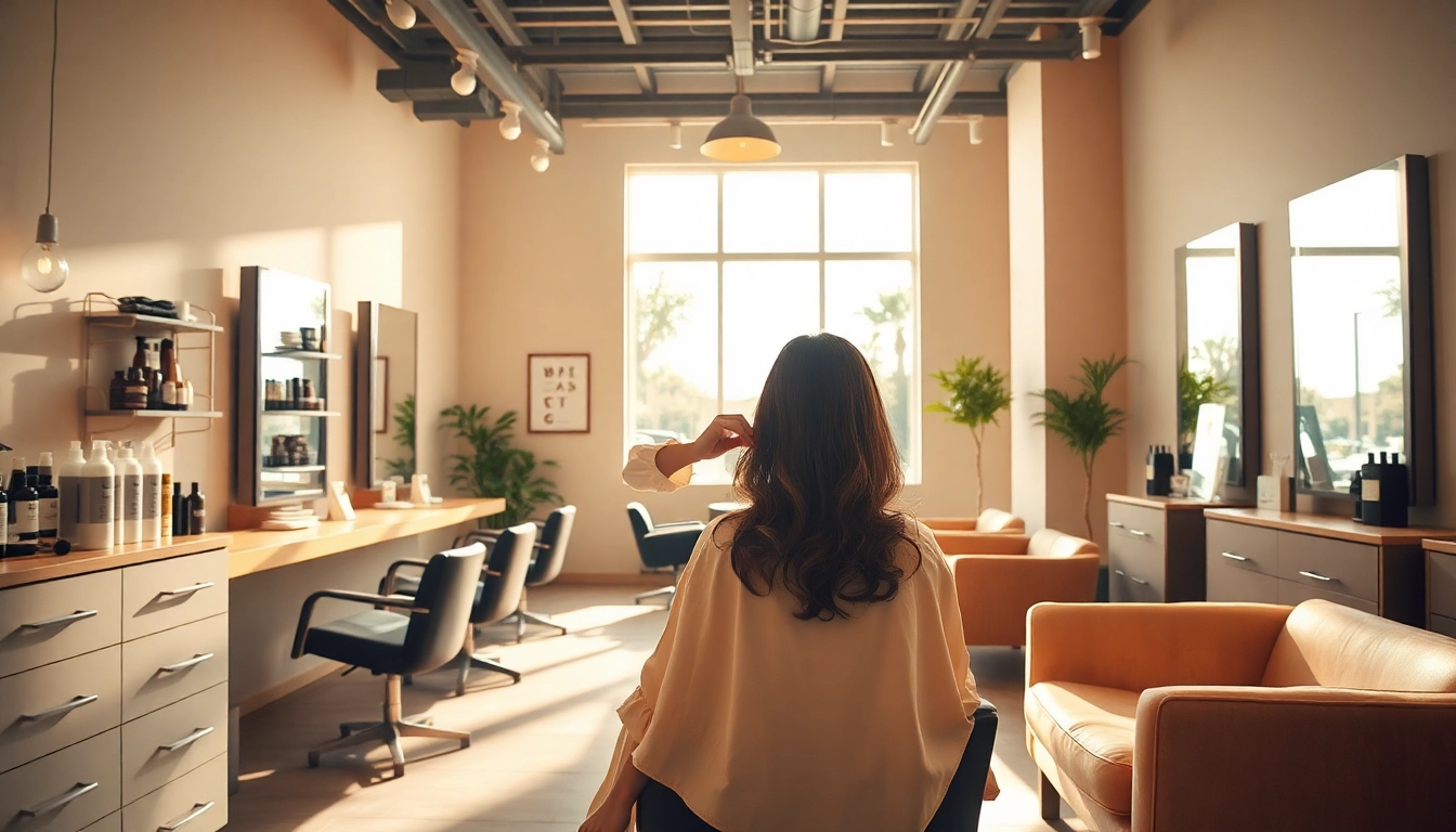 Stylish hair salon with a stylist performing a perm in San Diego.