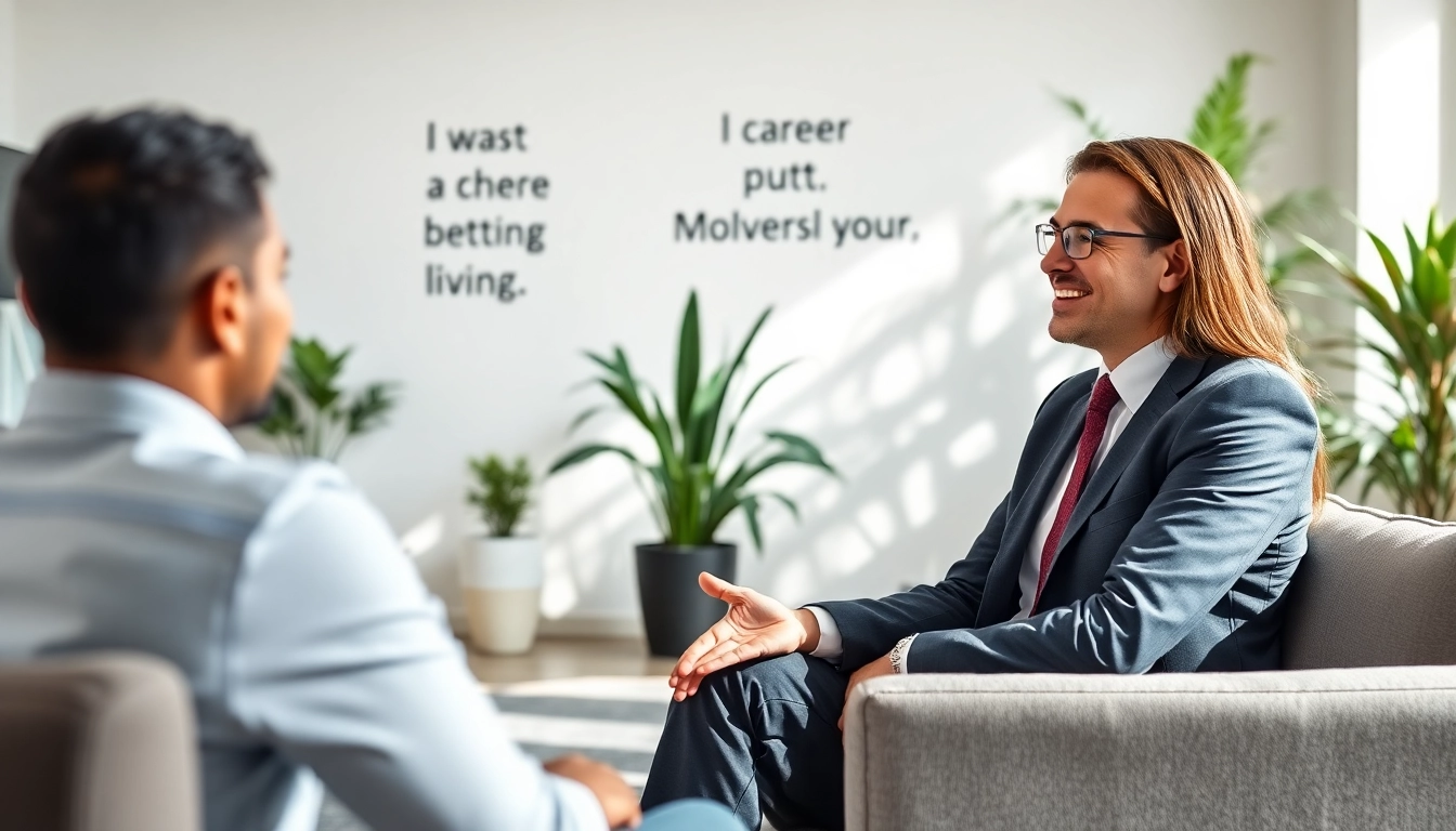 Career coaching session between a professional coach and a client in a modern office.