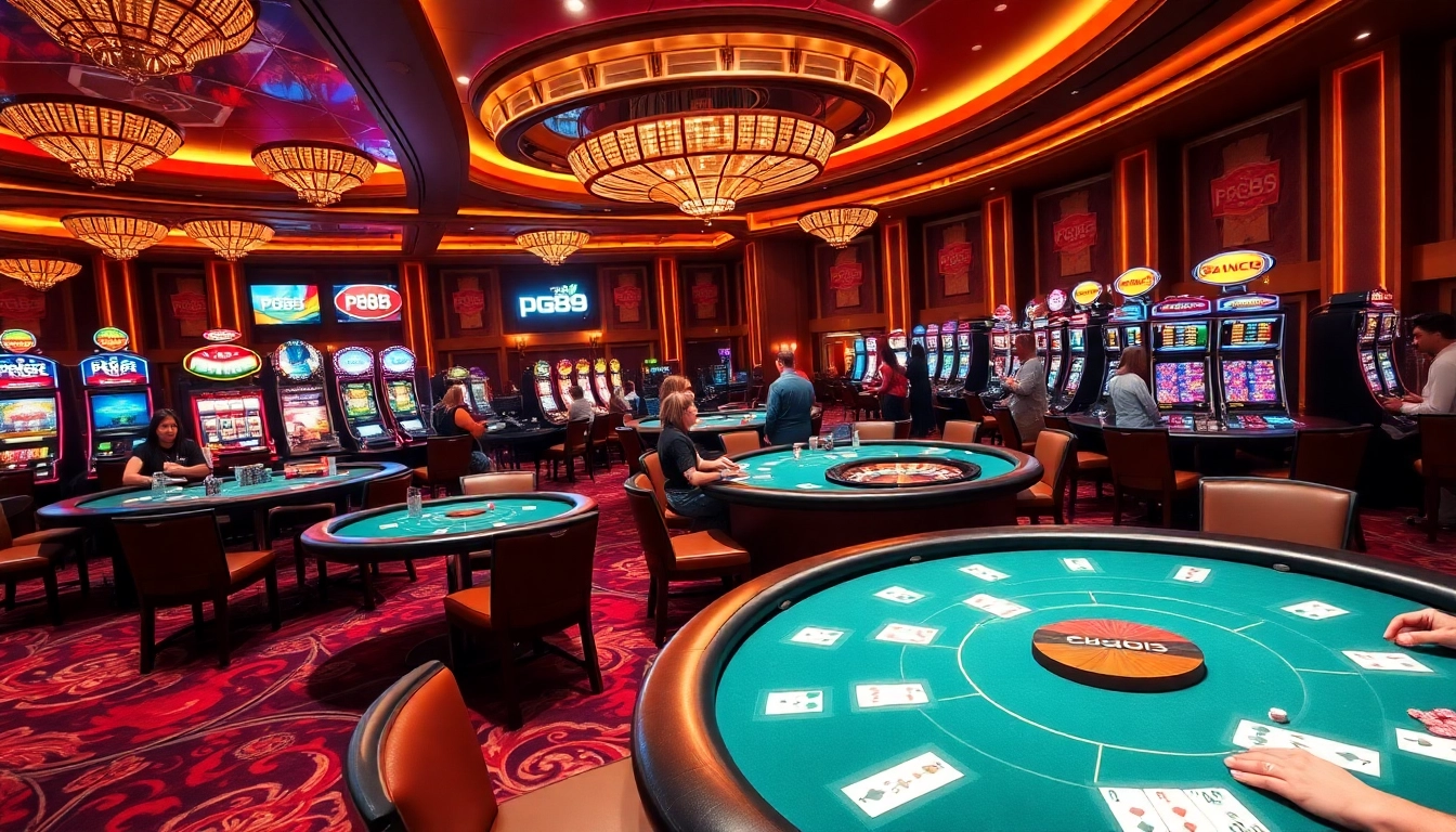 Players immersed in the exciting ambiance of pg88 casino, celebrating wins and engaging in vibrant gaming.