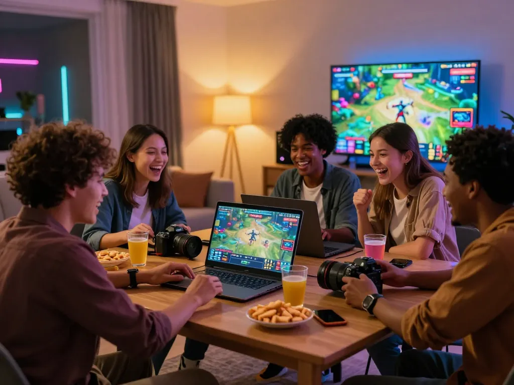 Friends enjoying the exciting 789 Club game in a lively home setting, showcasing gaming enthusiasm and social interaction.