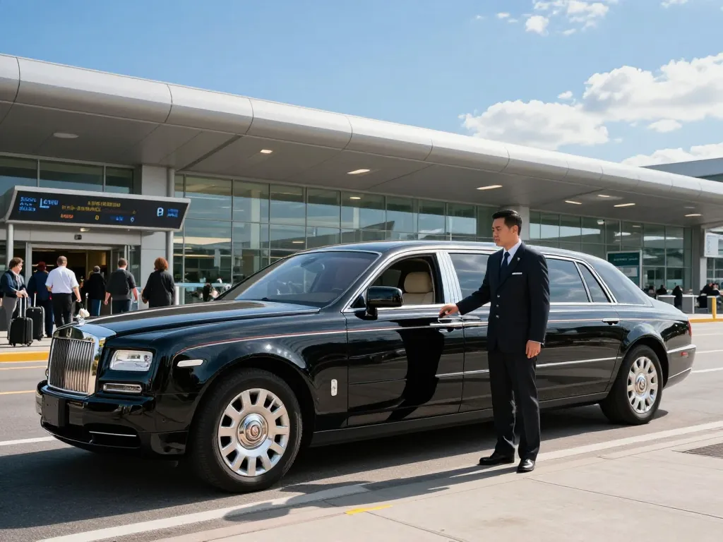 Private limo O’Hare airport with professional chauffeur awaiting arriving passengers.