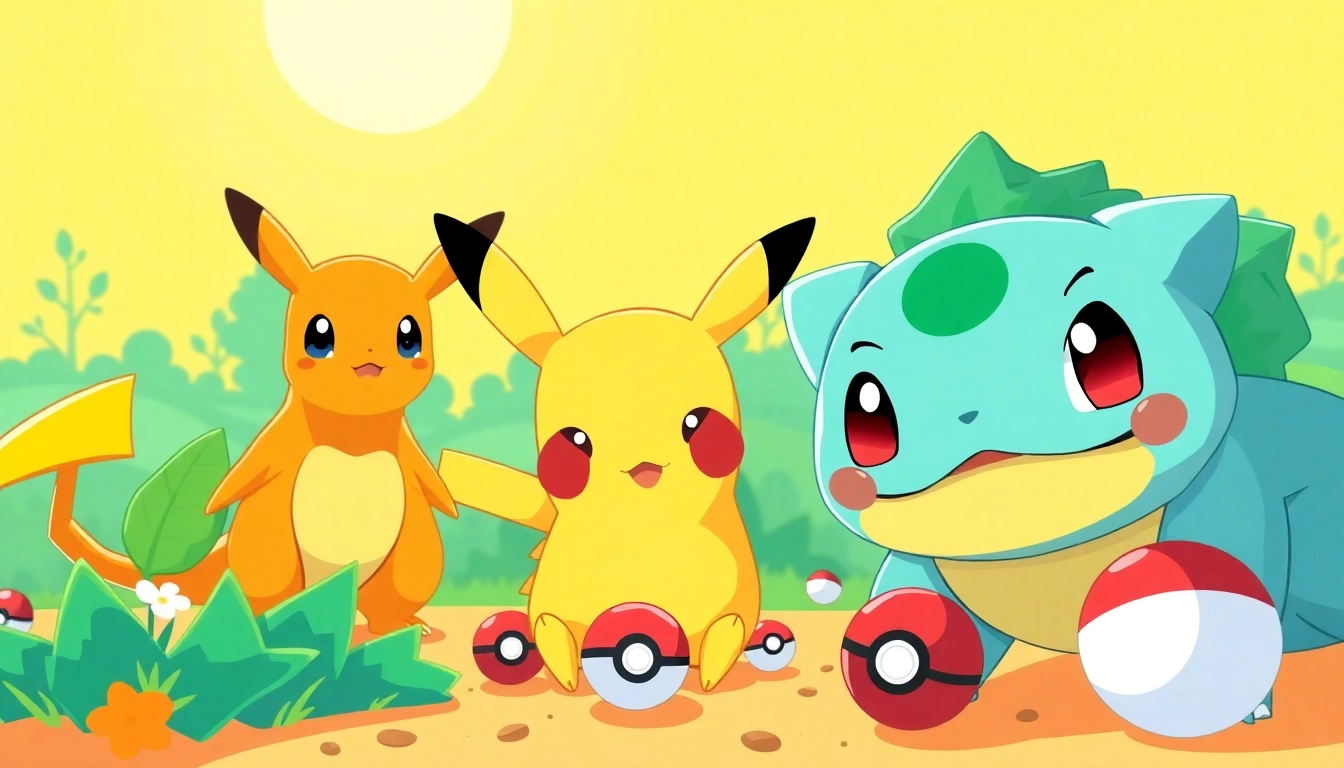 Explore vibrant Pokémon SVG designs featuring Pikachu, Charizard, and Bulbasaur in a playful craft setting.
