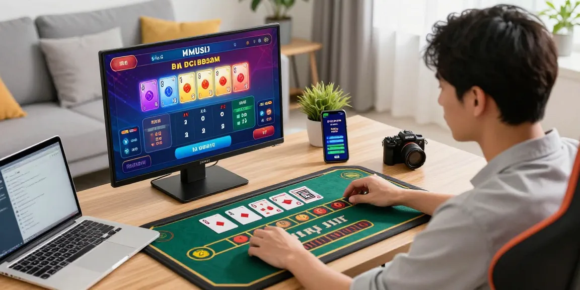 Engaged player enjoying บาคาร่าออนไลน์ with real-time statistics, in a bright home setting.