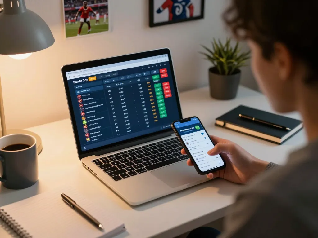 Engaging person placing a bet on 88xeng online sports platform with laptop and smartphone