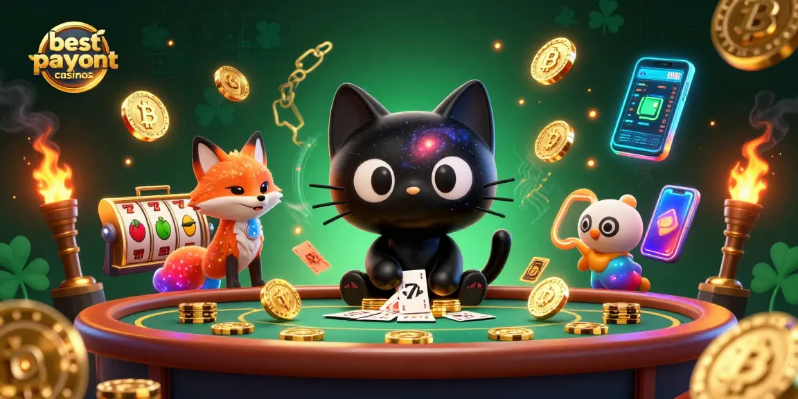 Experience the best payout casinos with an enchanting cosmic gaming scene featuring a black hole cat and colorful nebula fox.