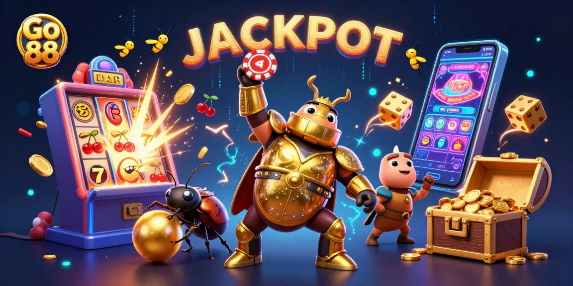 Experience the jackpot excitement at Go 88 with vibrant illustrations of gaming elements.