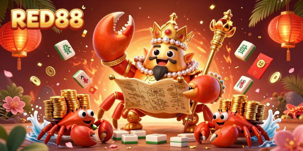 Experience excitement with RED88 as the golden crab emperor leads a vibrant casino celebration.