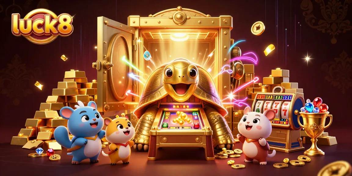 Witness luck8's thrilling world of gaming with a golden tortoise and vibrant jackpots.