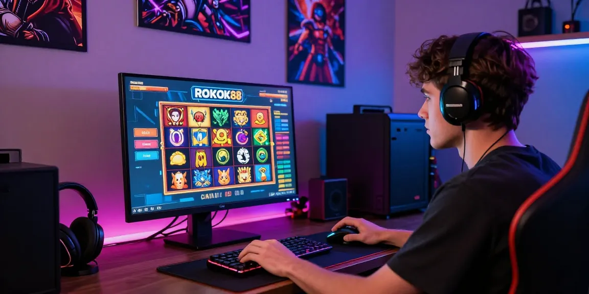 Engaging ROKOK88 slot login scene with vibrant gaming interface and cozy setup for online play.