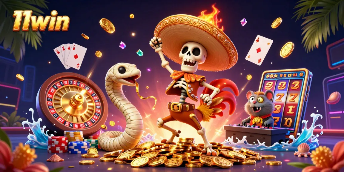 Experience the thrill of 11win with a vibrant casino scene, showcasing excitement through gaming elements.