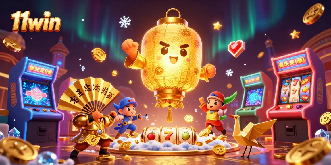 Experience the exciting world of 11win with vibrant characters and casino jackpots in this dynamic illustration.
