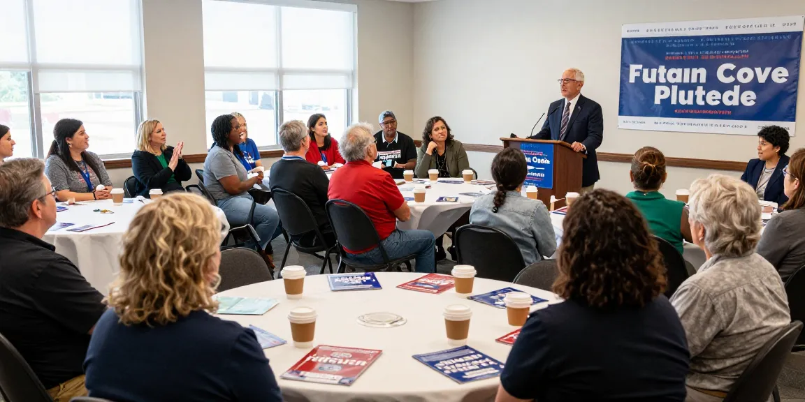 Engaged voters listening to Casey Askar at a town hall meeting, showcasing community involvement.
