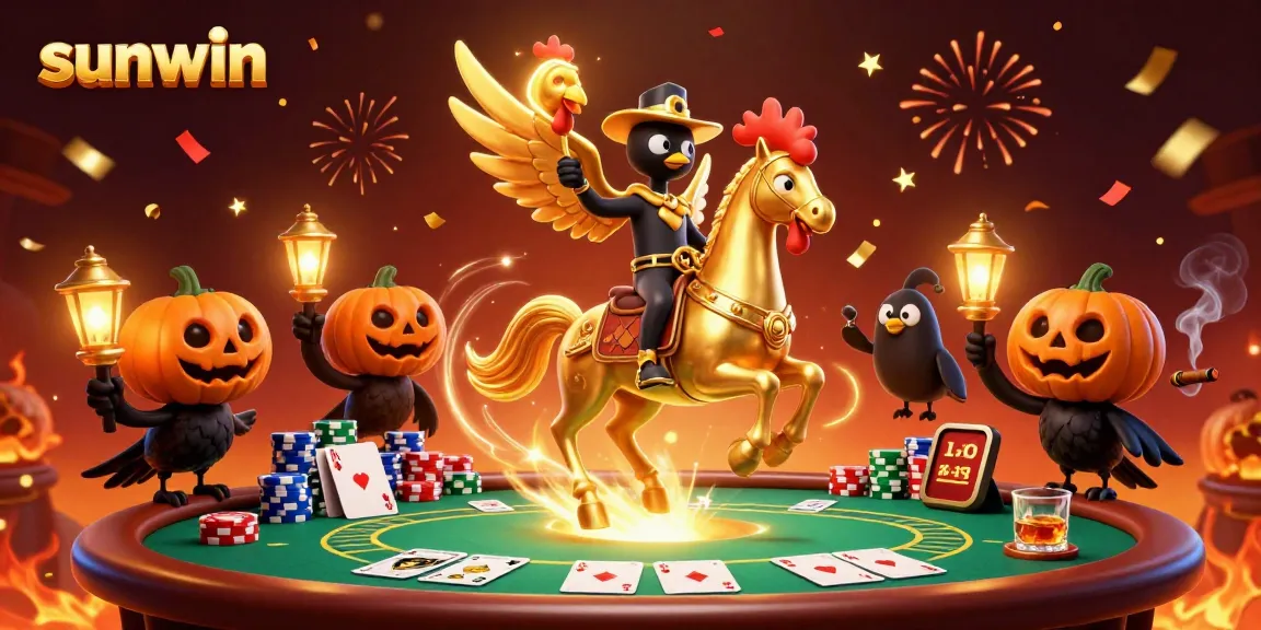 Experience the thrill of sunwin with a golden rooster in a vibrant casino.